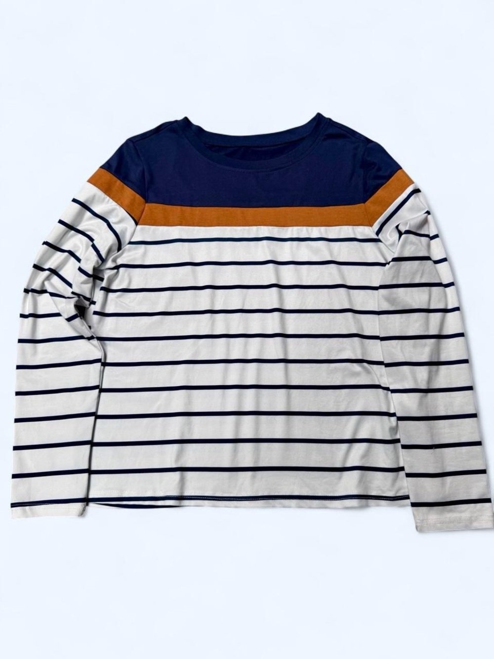 SHEIN Navy, White & Brown Striped Long-Sleeve Tee